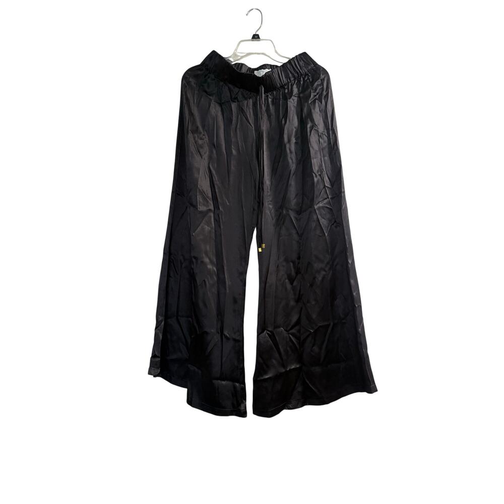 Alexis Silk Wide Leg Pants Black Mid-Rise  Elasticized Waist sz M